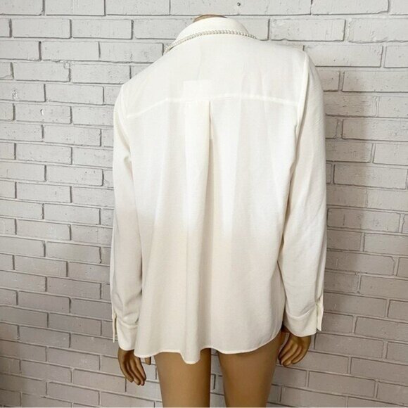 Zara White Pearl Lapel Crepe Shirt NWT Size L • Hidden Buttons • Elegant Blouse - Picture 6 of 9